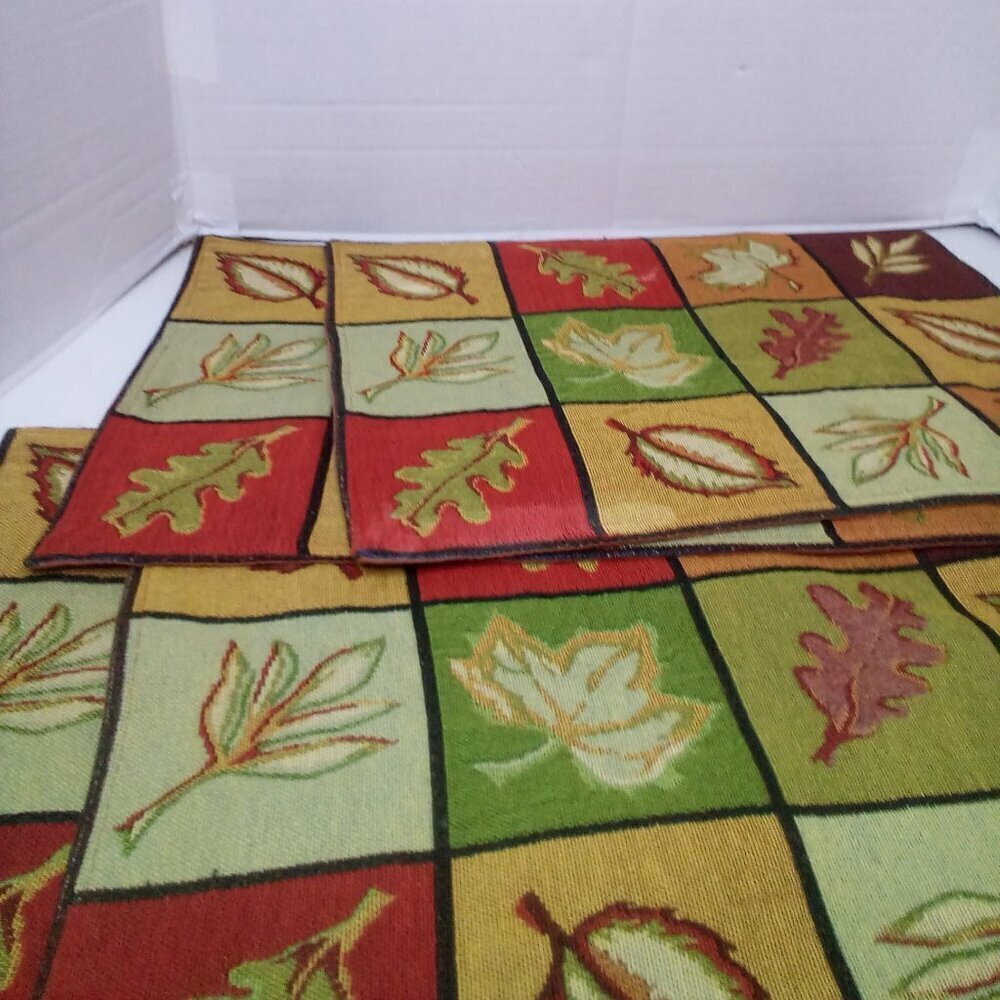 Lot of 4 Placemats Fall Leaves Autumn Tapestry Patchwork